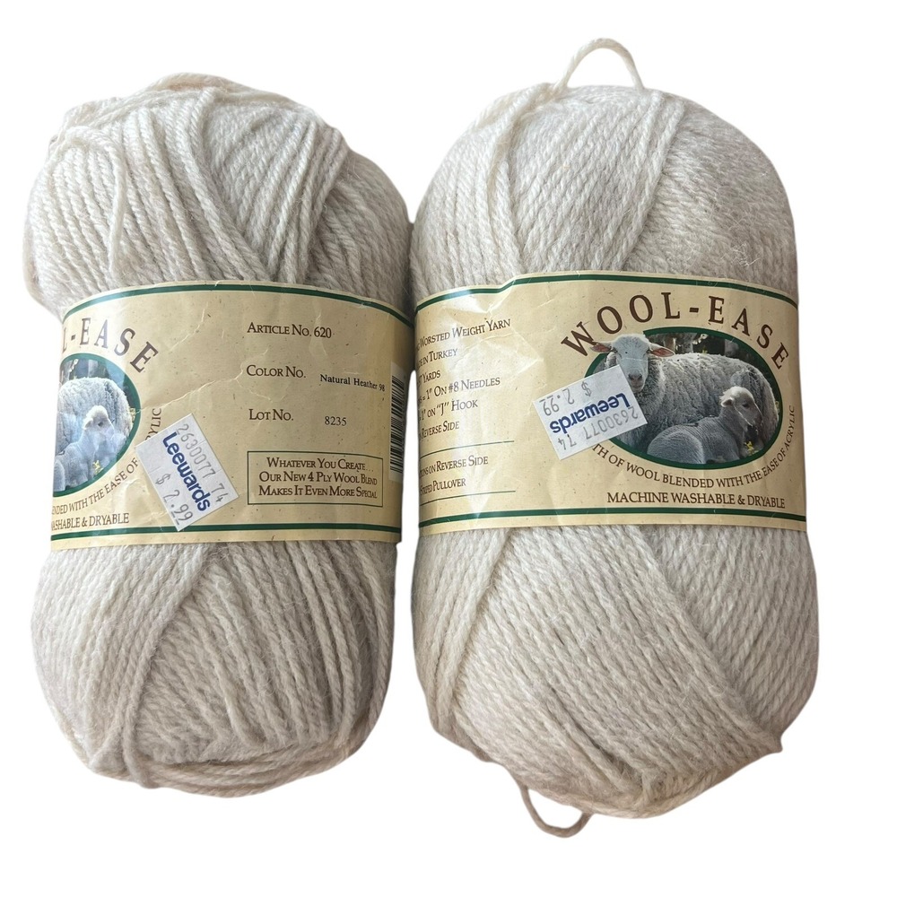Lot of 2 Vintage‎ Lion Brand Wool-Ease Yarn Natural Heather 98 Matching Dye Lot